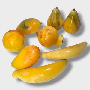 Vintage MCM 8 Piece Onyx Tellez Stone Fruit Lot Bananas Mangos Pears Peach Pom